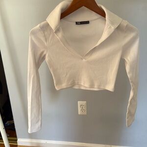Zara white crop top long sleeves size small worn couple times